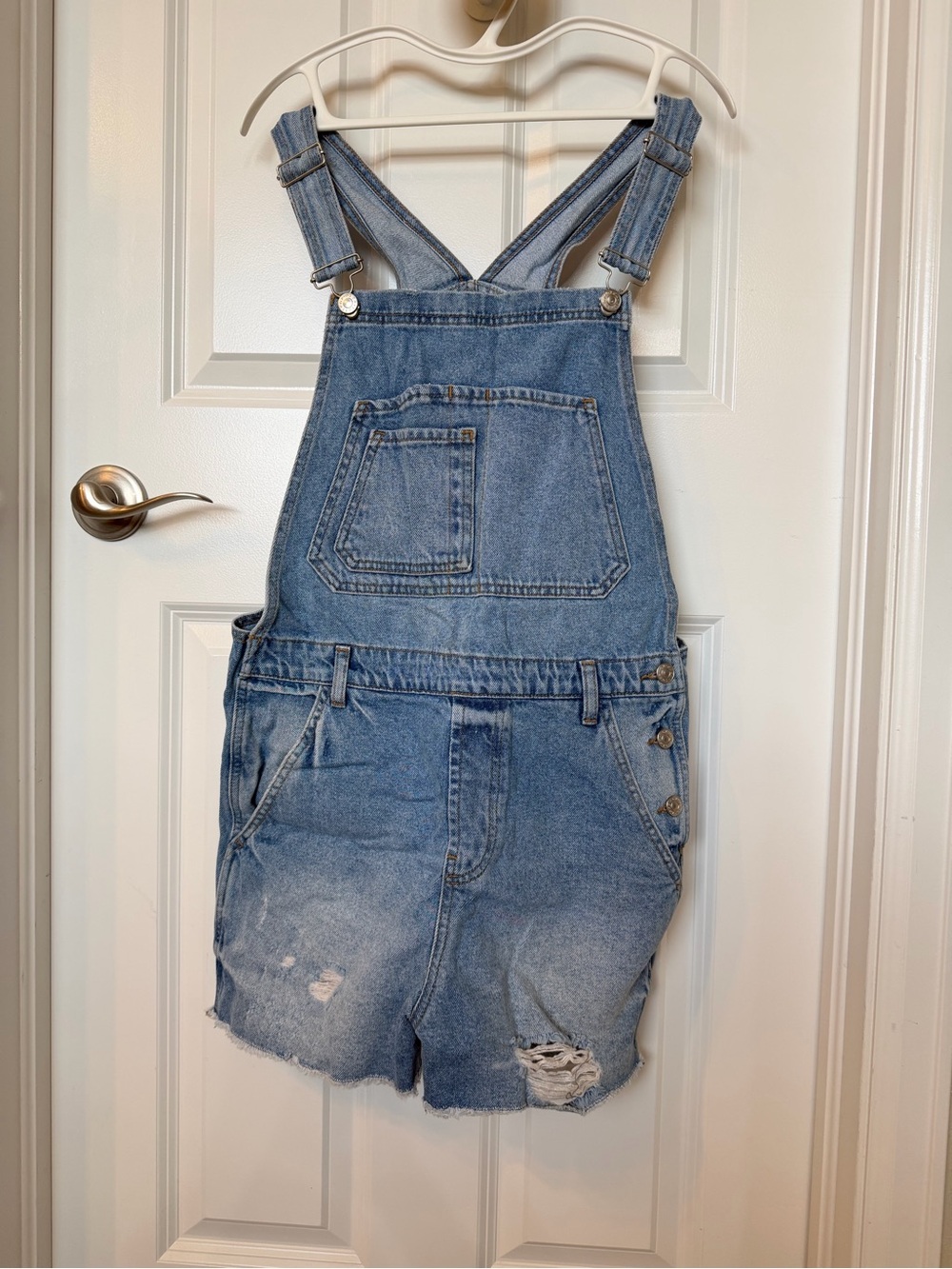 Topshop Moto Distressed Denim Short Overalls US 8